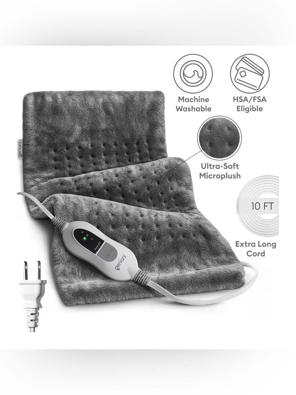 Electric Heating Pad Gray New in Box - Picture 2 of 3